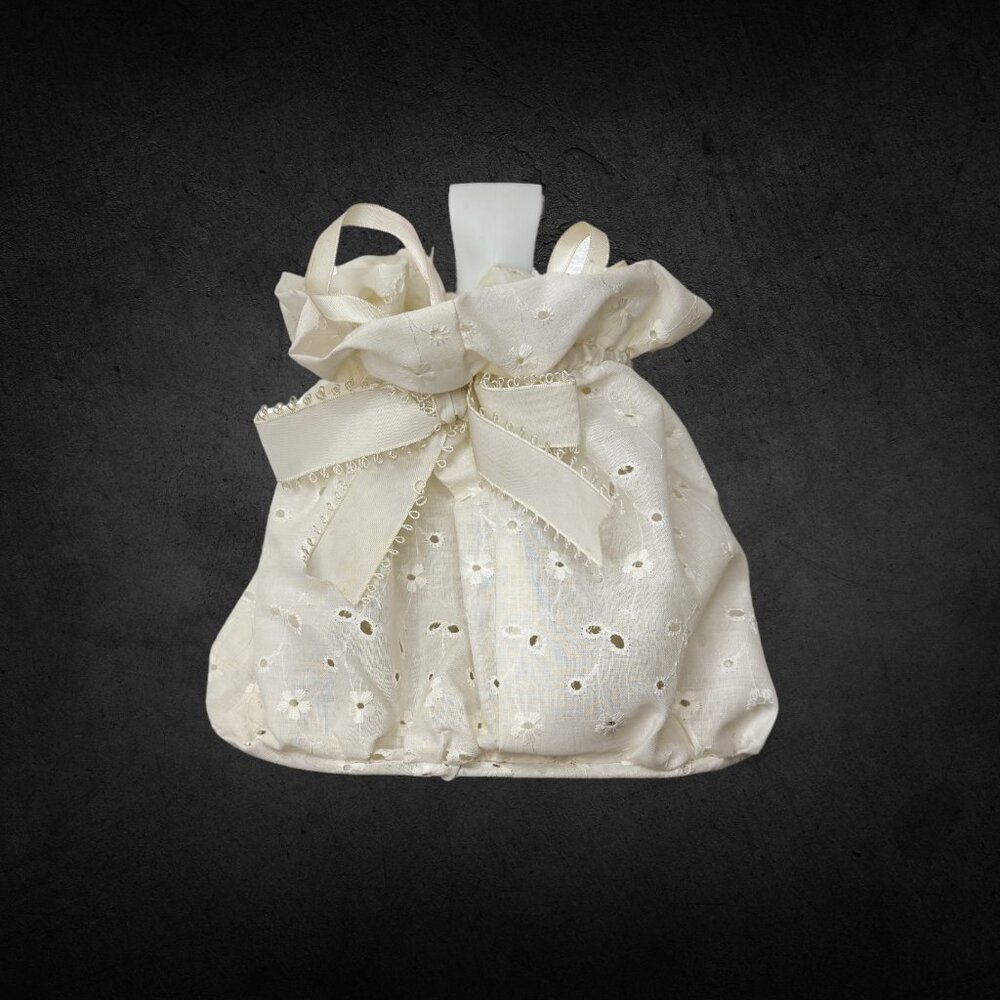 Vintage Handmade Pointelle Drawstring Bag / Pouch